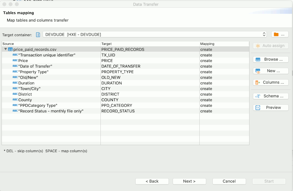 DBeaver tables mapping window