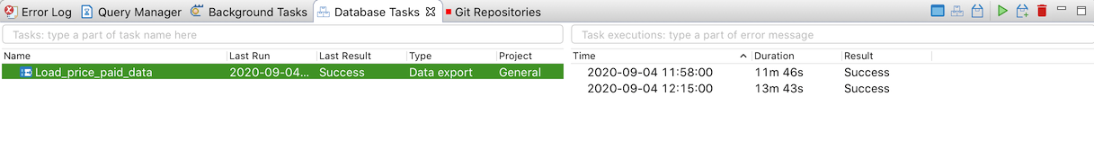 DBeaver Database Tasks View